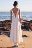 Vestido de Noiva Maxi, A-Line A-Line e Decote em V, Aplicações de Renda em Cetim Branco