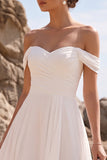 Vestido de Noiva Midi de Chiffon Franzido em linha A com linha em A
