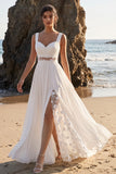 Vestido de Noiva Maxi de Renda Branco, Corte A, Cortado em Renda, com Aplicações