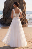 Vestido de Noiva Maxi de Renda Branco, Corte A, Cortado em Renda, com Aplicações