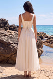 Vestido de Noiva Midi branco A-Line A-Line Plissado em Chiffon com decote em V