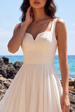 Vestido de Noiva Midi branco A-Line A-Line Plissado em Chiffon com decote em V