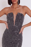 Vestido de cocktail preto bodycon sem alças sem lantejoulas em tule
