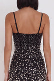 Vestido de cocktail curto com contas cortadas com Bodycon Preto e Straps
