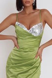 Vestido de cocktail curto sem alças e franzido Dusty Sage Bodycon com lantejoulas
