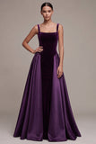 Vestido Maxi Veludo de Veludo Maxi com decote quadrado de decote quadrado em linha A, plum A-Line
