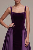 Vestido Maxi Veludo de Veludo Maxi com decote quadrado de decote quadrado em linha A, plum A-Line