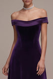 Vestido Maxi de Veludo de Cetim A-Line Plum Off the Shoulder