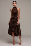 Vestido de veludo A-Line High-Low com capças de café com bordas