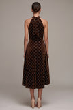 Vestido de veludo A-Line High-Low com capças de café com bordas