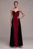 Vestido de veludo Maxi de Veludo A-Line Sheath com alças finas vermelhas e pretas