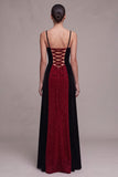 Vestido de veludo Maxi de Veludo A-Line Sheath com alças finas vermelhas e pretas