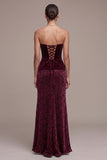 Vestido de veludo Maxi Jacquard Blush Sem Alças Borgonha