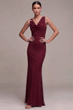 Vestido formal Maxi com gola de sereia bordô e contas