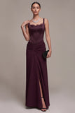 Vestido formal Maxi de espartilho bordô com bainha e decote quadrado franzido Maxi com renda