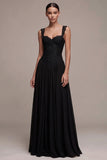 Vestido Formal Maxi A-Line Corset Preto com renda