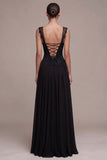 Vestido Formal Maxi A-Line Corset Preto com renda