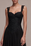 Vestido Formal Maxi A-Line Corset Preto com renda