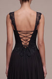 Vestido Formal Maxi A-Line Corset Preto com renda