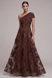 Vestido Formal Maxi A-Line A-Line Assimétrico de Um Ombro
