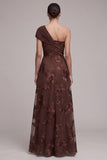 Vestido Formal Maxi A-Line A-Line Assimétrico de Um Ombro