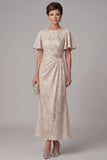 Vestido Maxi de Mãe da Noiva Maxi com decote arrugado e decote champanhe Sheath