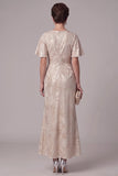 Vestido Maxi de Mãe da Noiva Maxi com decote arrugado e decote champanhe Sheath