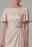 Vestido Maxi de Mãe da Noiva Maxi com decote arrugado e decote champanhe Sheath