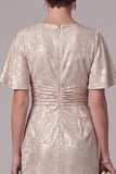 Vestido Maxi de Mãe da Noiva Maxi com decote arrugado e decote champanhe Sheath