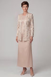 Vestido de mãe da noiva, Jacquard de 2 peças, decote redondo, de 2 peças, com casaco