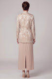 Vestido de mãe da noiva, Jacquard de 2 peças, decote redondo, de 2 peças, com casaco
