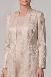 Vestido de mãe da noiva, Jacquard de 2 peças, decote redondo, de 2 peças, com casaco