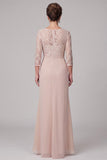 Vestido de mãe da noiva com bainha champanhe de decote redondo 3/4 de renda, alto e baixo de chiffon Maxi