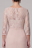 Vestido de mãe da noiva com bainha champanhe de decote redondo 3/4 de renda, alto e baixo de chiffon Maxi