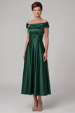 Vestido de Mãe da Noiva de cetim franzido verde escuro verde escuro com strass