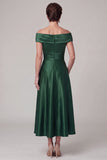 Vestido de Mãe da Noiva de cetim franzido verde escuro verde escuro com strass