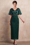 Vestido de mãe da noiva Midi com decote em V e decote em V verde escuro com bordas