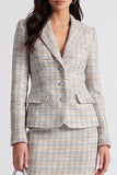 Vestido de trabalho de Duas Peças, Lapela Entalhadada, Cinzento-Azul, Abotoamento Simples