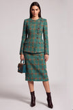 Vestido de trabalho Midi de Duas Peças, Xadrez Verde