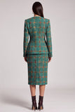 Vestido de trabalho Midi de Duas Peças, Xadrez Verde