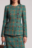 Vestido de trabalho Midi de Duas Peças, Xadrez Verde
