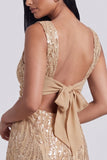 Vestido de cocktail curto de lantejoulas com gola quadrada Golden Bodycon