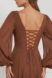 Espresso A-Line A-Line, Mangas bufantes em V, Maxi com folhos e vestido de dama de honor
