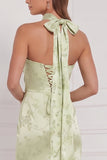 Vestido de Dama de Honor Maxi Estampado Verde Menta