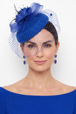 Chapéu Fascinator de Flor de Tecido 3D Fúcsia Sinamay Birdcage Veil com Pena