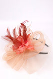 Chapéu Fascinator Fascinator de Tecido Laranja Sinamay em Rede Laranja Tecido 3D Flor Feathers com Missangas