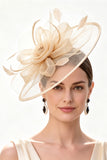 Chapéu Fascinator de Rede de Flor de Crinolina de Champanhe com Penas