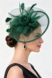 Chapéu Fascinator de Rede de Flor de Crinolina de Champanhe com Penas
