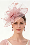 Chapéu Fascinator de Rede de Flor de Crinolina de Champanhe com Penas