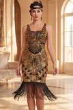 Vestido midi dos anos 1920 com decote em V verde escuro com decote em V, tule com missangas, vestido midi dos anos 1920